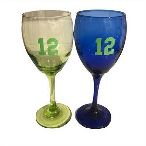 Blue and Green Wine Glasses 12th Man Seattle Seahawks White Wine Size Football